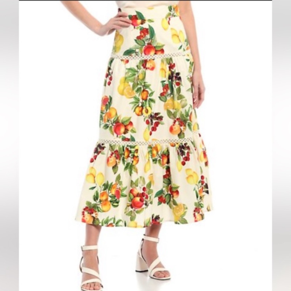ANTONIO MELANI Set Yellow White Red Fruit Print Floral cotton Skirt & Top - Picture 11 of 11